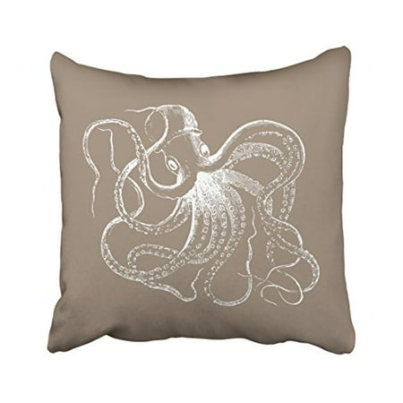 Octopus Throw Pillow WinHome Square Throw Pillow Covers Mocha Brown Vintage Octopus Nautical Stripes Pillowcases Polyester 18 X 18 Inch With Hidden Zipper Home Sofa Cushion Decorative Pillowcase ()