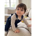 thumbnail image 6 of RUINIXCW Baby Outfit, Long Sleeve Crew Neck Stripes Romper with Denim Overall Pants Fall Outfit Clothing Set, 6 of 9