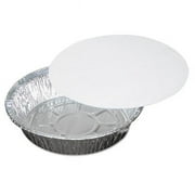 2-Part Aluminum Food Containers, Aluminum/White, 7dia x 1 3/4h, 200/Carton