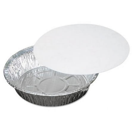 2-Part Aluminum Food Containers, Aluminum/White, 7dia x 1 3/4h, 200/Carton