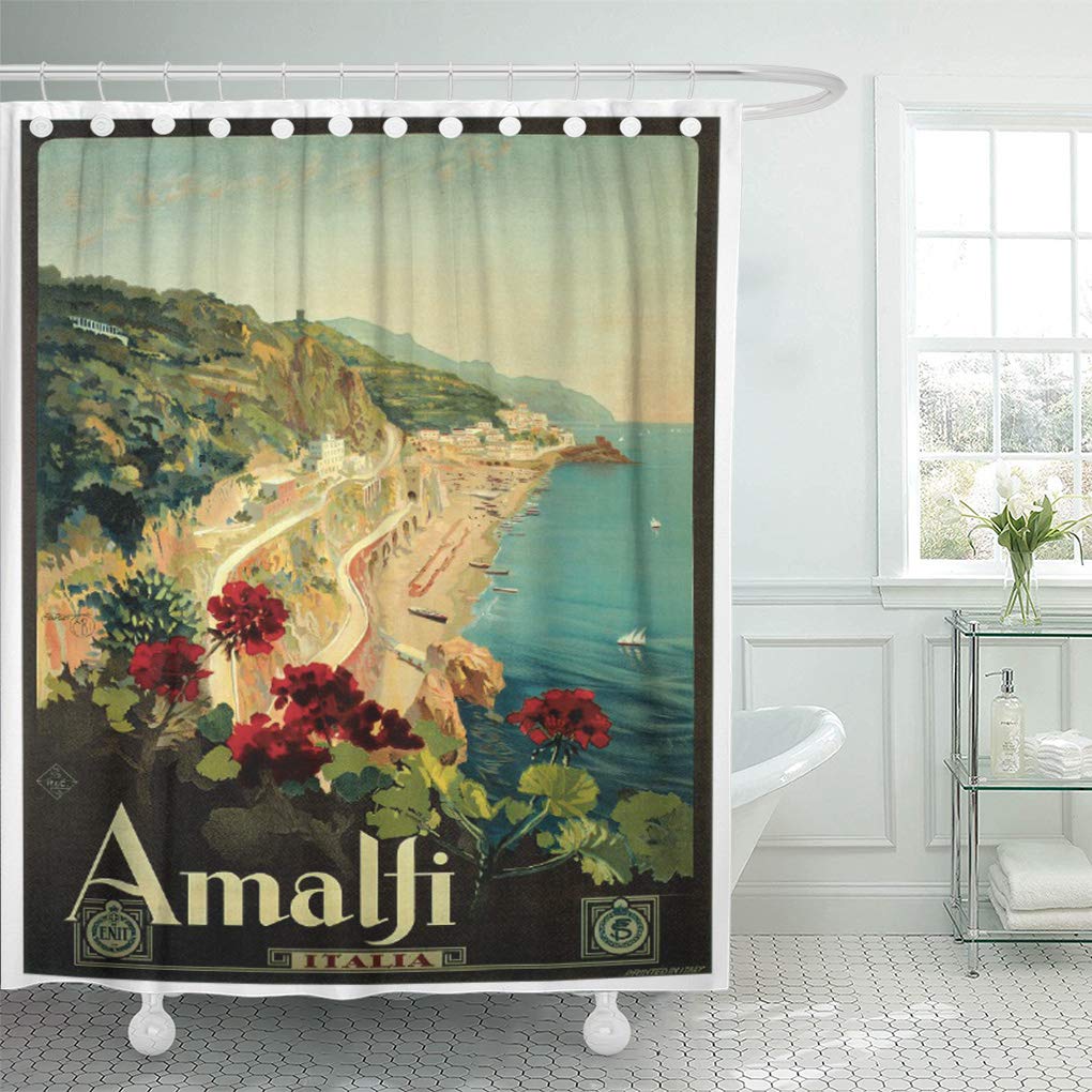 CYNLON Tourism Amalfi Italy Vintage Italia Beach Flowers Coast Bathroom