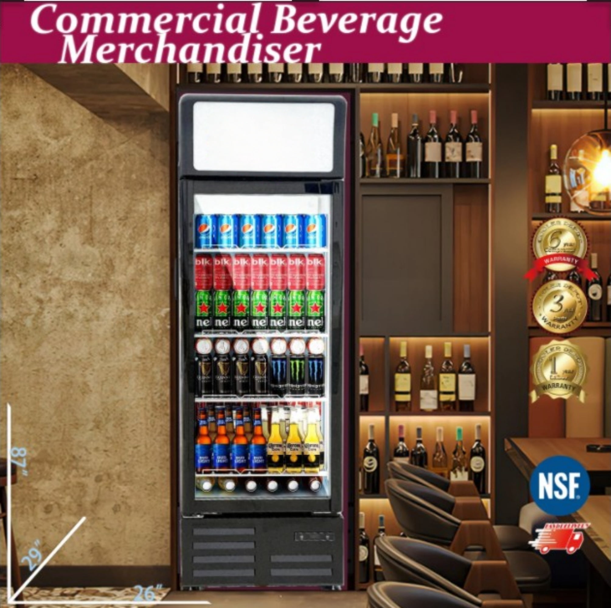 Cooler Depot 21 inchs 13.7 cu.ft, Commercial Beverage Merchandiser Refrigerator, top Light Box, NSF Certified.