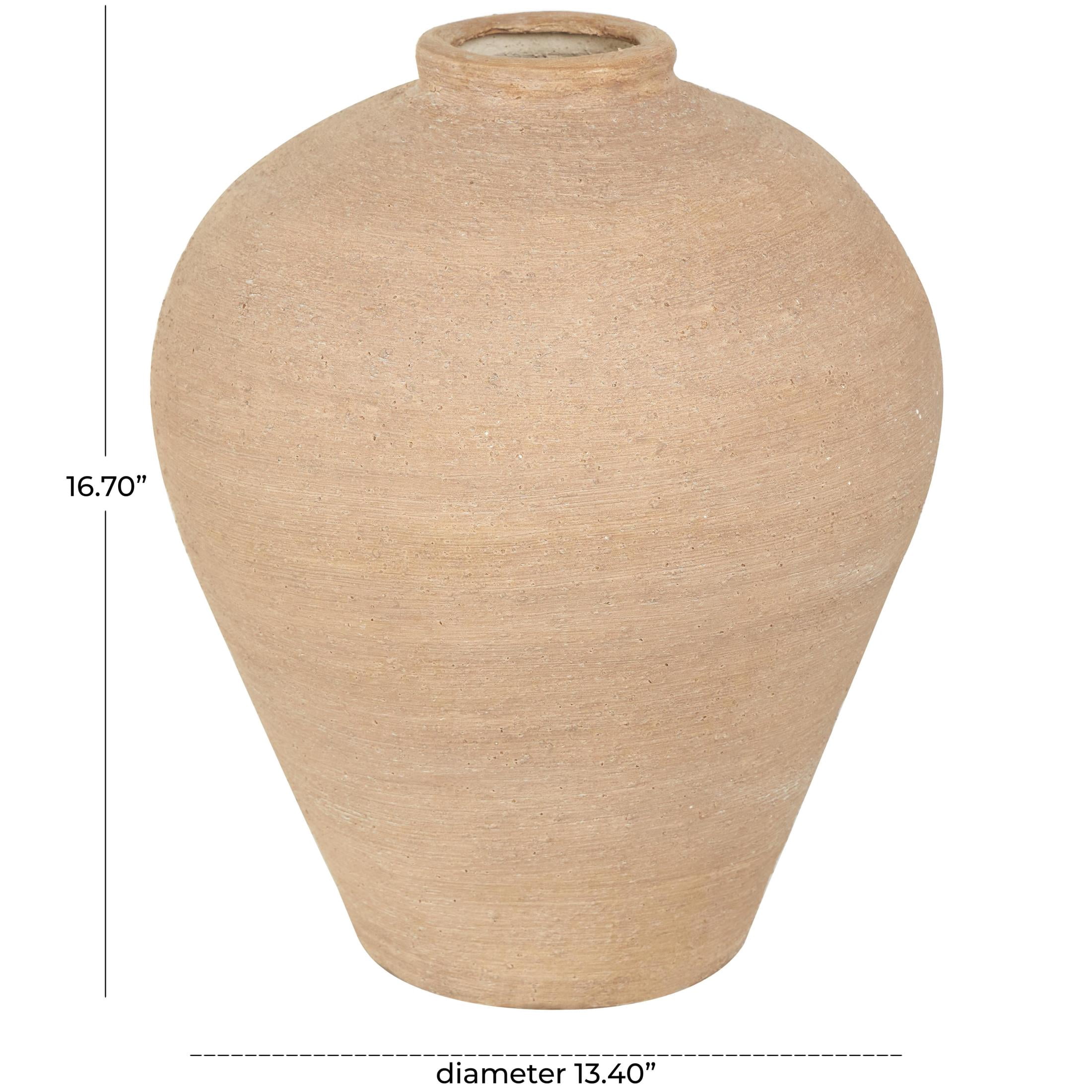 DecMode 17" Wide Textured Terracotta Beige Ceramic Vase