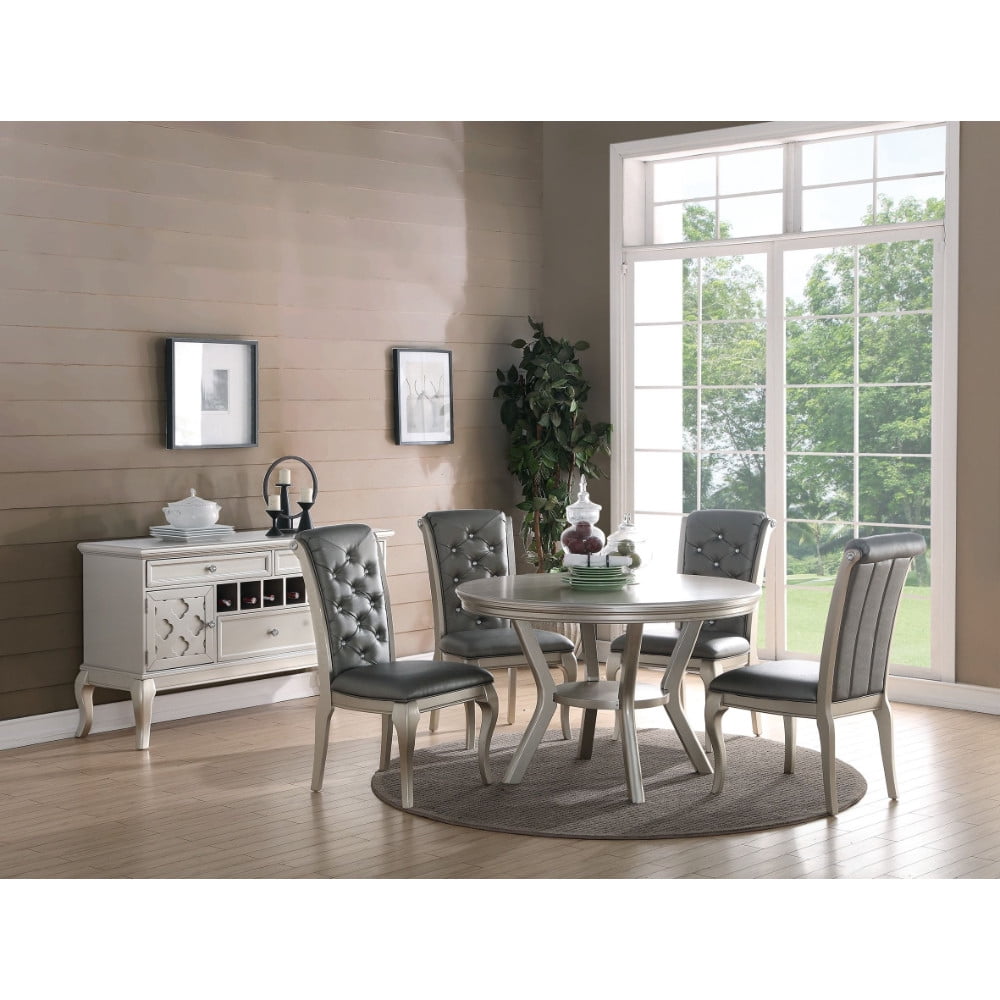 Set Of 2 Rubber Wood Dining Chair With Tufted Back, Gray And Silver - Saltoro Sherpi