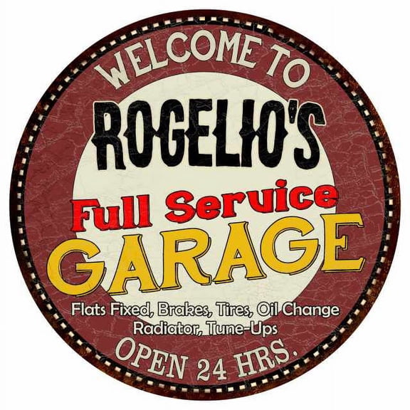 Rogelio's Full Service Garage 14" Round Metal Sign Man Cave Decor 100140037435