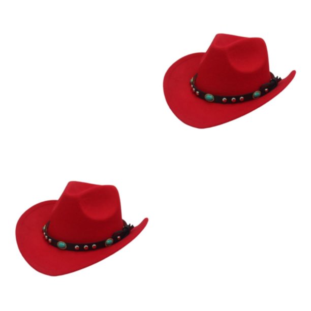 Minnieouse Felt Western Cowboy Hat Wide Brim Hat Hat Sun Visor Vintage for Travel 2piezas Rojo