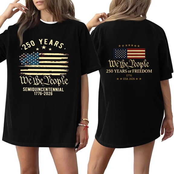 Cotton Short Sleeve T Shirt with We the People 250 Years Semiquincentennial 1776 2026 Print Loose Fit Crewneck Top for Women and Men Black L Black L