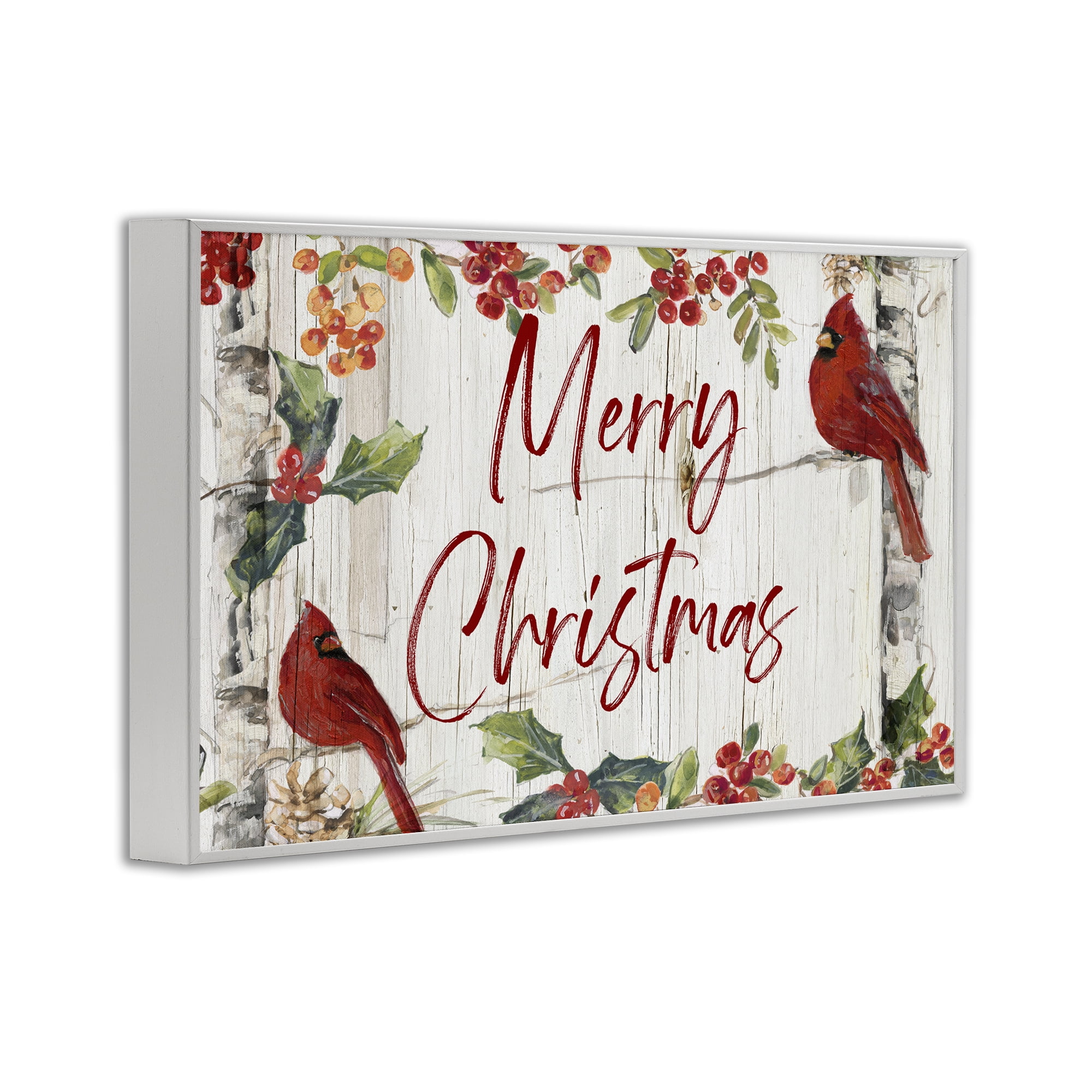 Stupell Industries Christmas & Cardinal Birds Holiday Painting White Framed Art Prints Wall Art, 24 x 16
