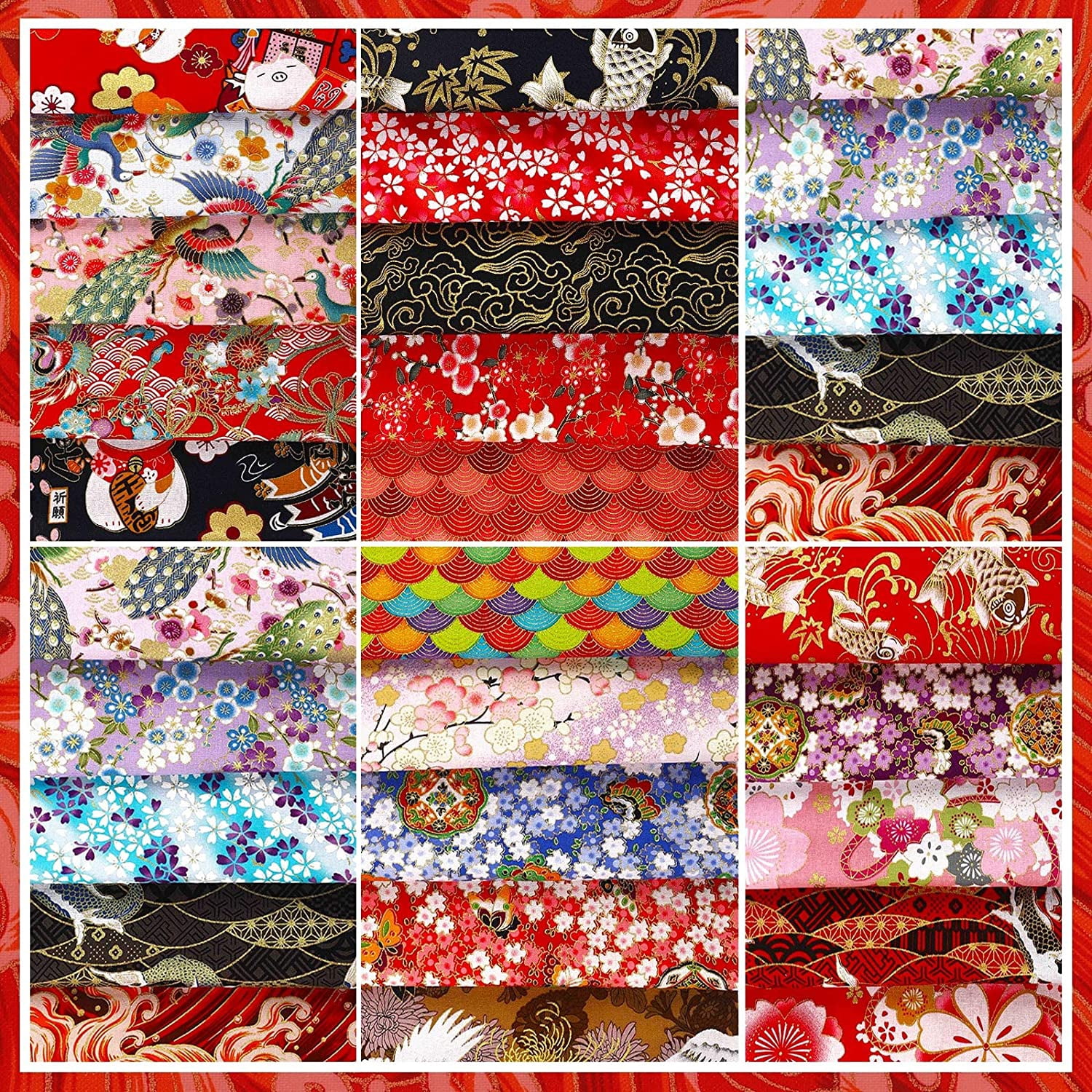30 Pieces Fat Quarters 8 x 10 Inch Japanese Style Fabric Squares Printed Cotton Wrapping Cloth Quilting Fabric Bundles for Thanksgiving Christmas Gifts DIY Patchwork Sewing (Fresh Style)
