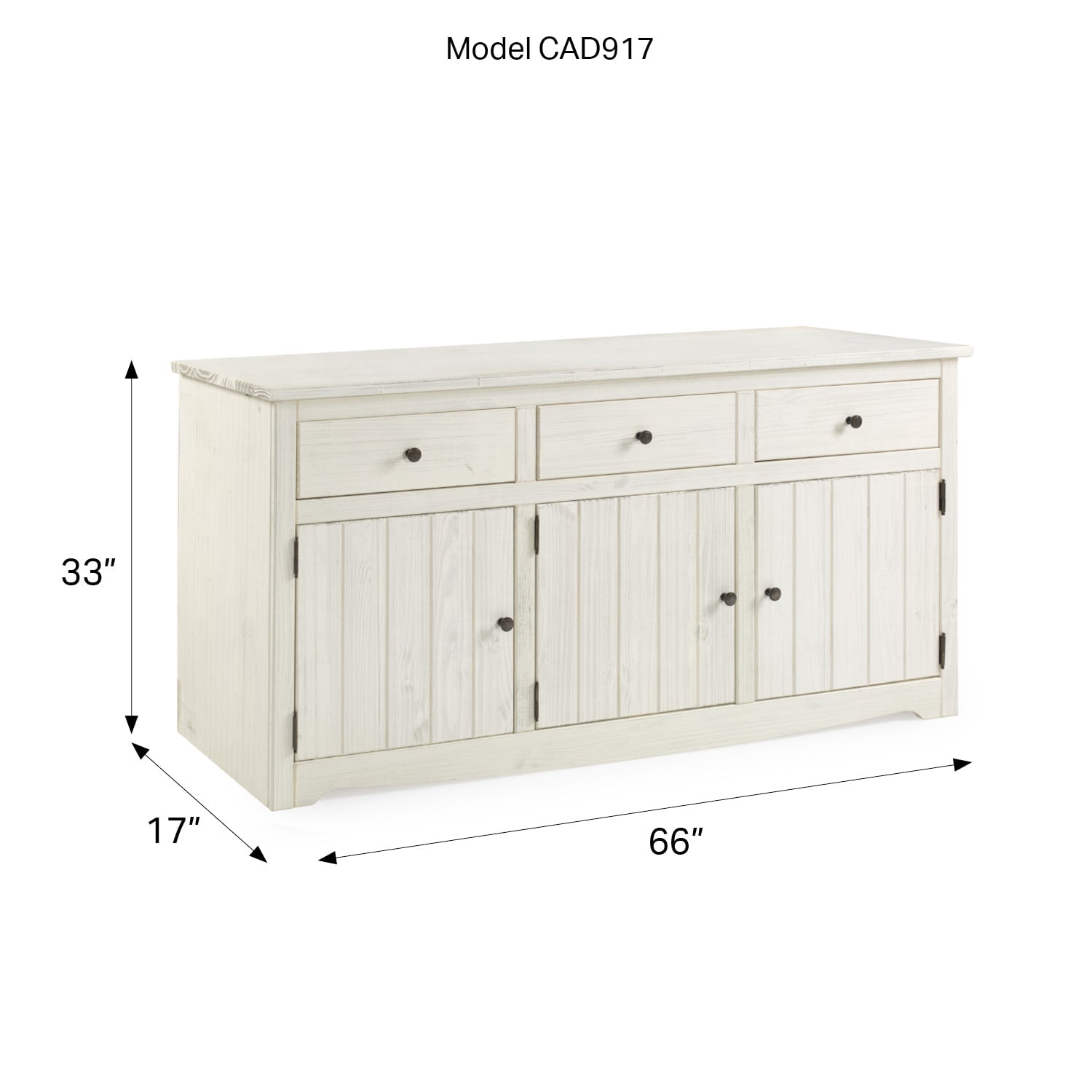 OSHOME 66" Farmhouse Solid Pine Accent Buffet Sideboard with 3 Drawers in Distressed White
