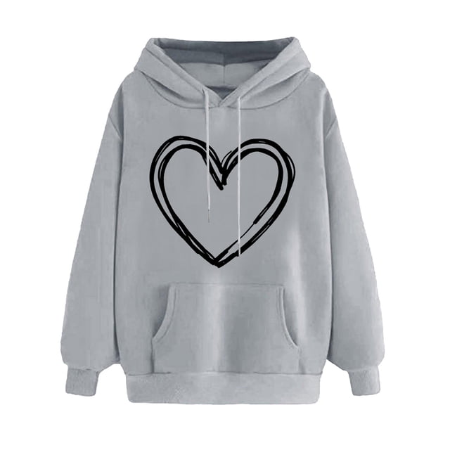 Plebaso Sweat à Capuche pour Femmes Mignon Cœur Manches Longues Décontracté avec Poches