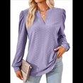 thumbnail image 1 of Blusas para Mujer, Elegantes, Informales, con Cuello en V, Larga, Blusas para Mujer con Mangas Abullonadas Púrpura M, 1 of 10