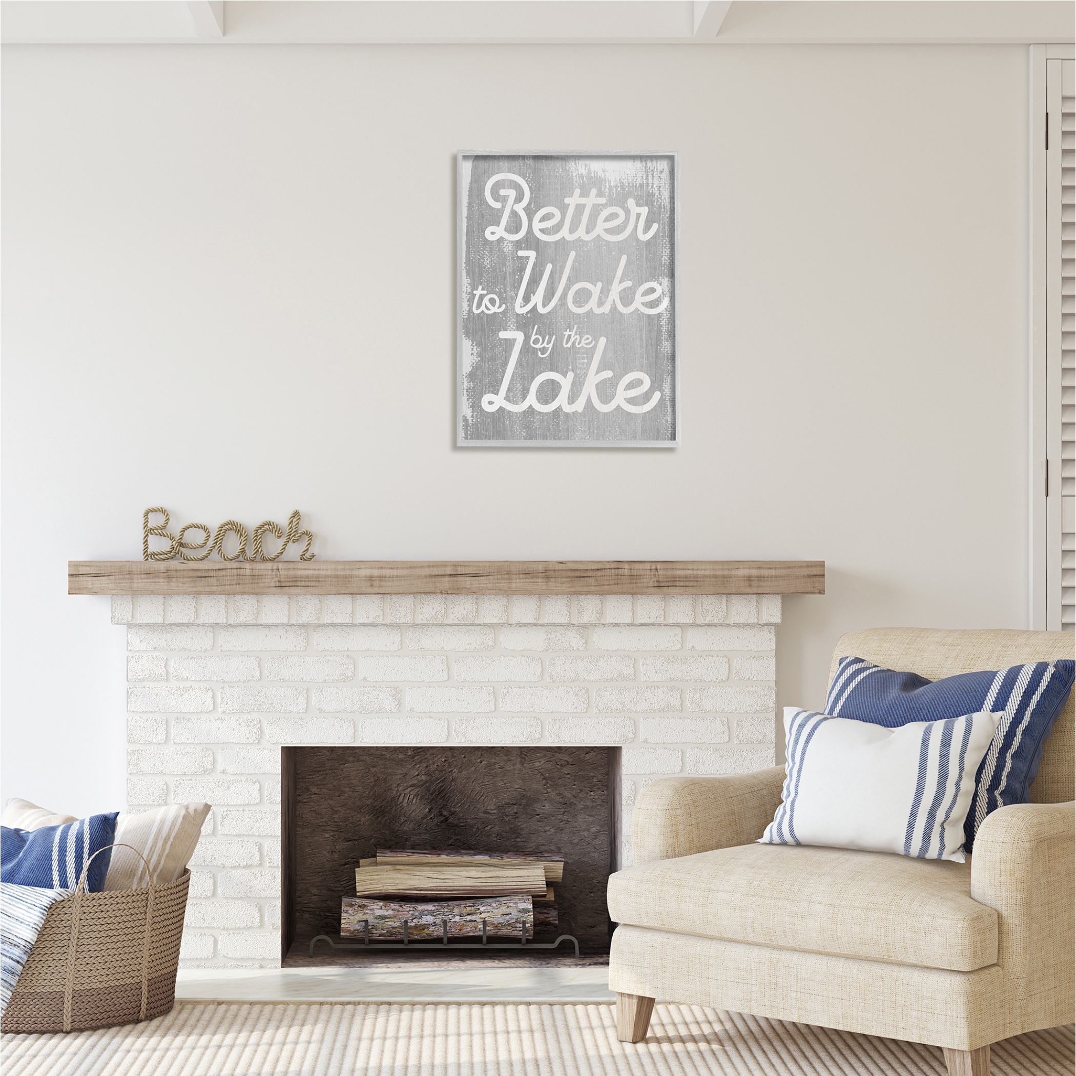 Stupell Industries Rustic Grey Lake Phrase Inspirational Painting Gray Framed Art Print Wall Art, 24 x 30
