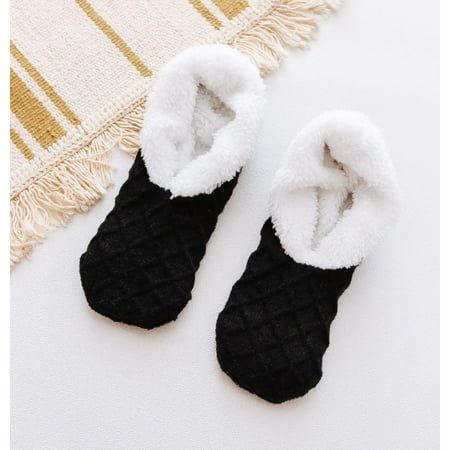 

Winter Women Socks Slippers Home Floor Sock Warm Plush Bedroom Slippers Casual Non-slip Slippers Women Soft Female Shoes(Black)