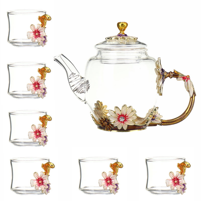 Glass Teapot Small Glass Tea Set Tea Pot Glass 2 Fancy Cups Tea Kettle Set