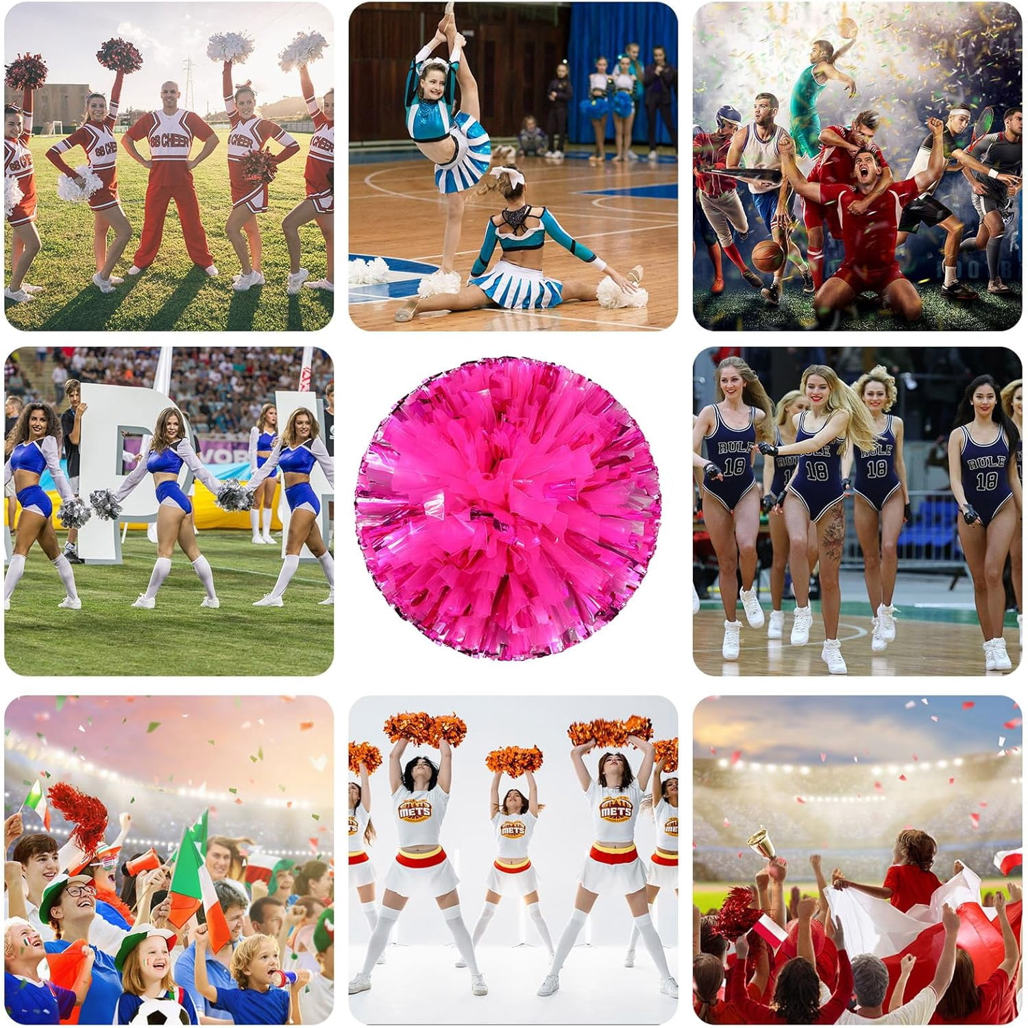 24 Pcs Cheerleading poms,pom poms Cheerleading with Finger Holes Metallic Foil Cheer Pom Pomsfor Dance, Matches, Team Spirit Sports (Mixed Blue)