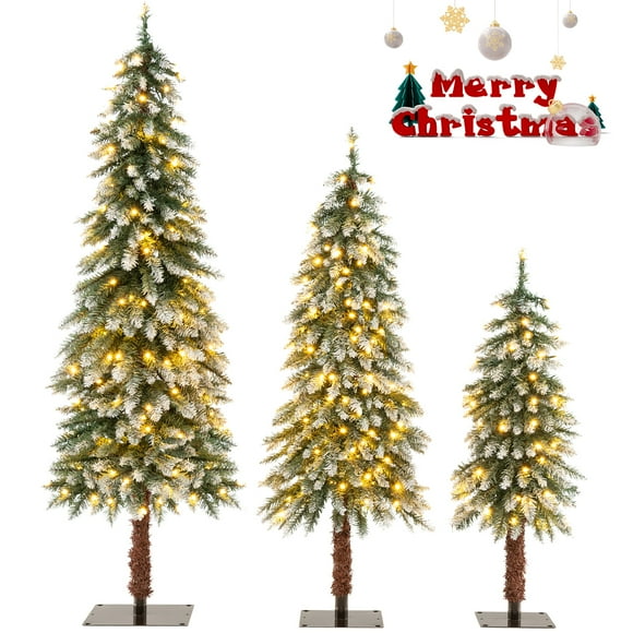 Costway Pre-Lit Christmas Tree Set of 3 Slim Artificial Lighted Xmas Decoration 3/4/5 FT