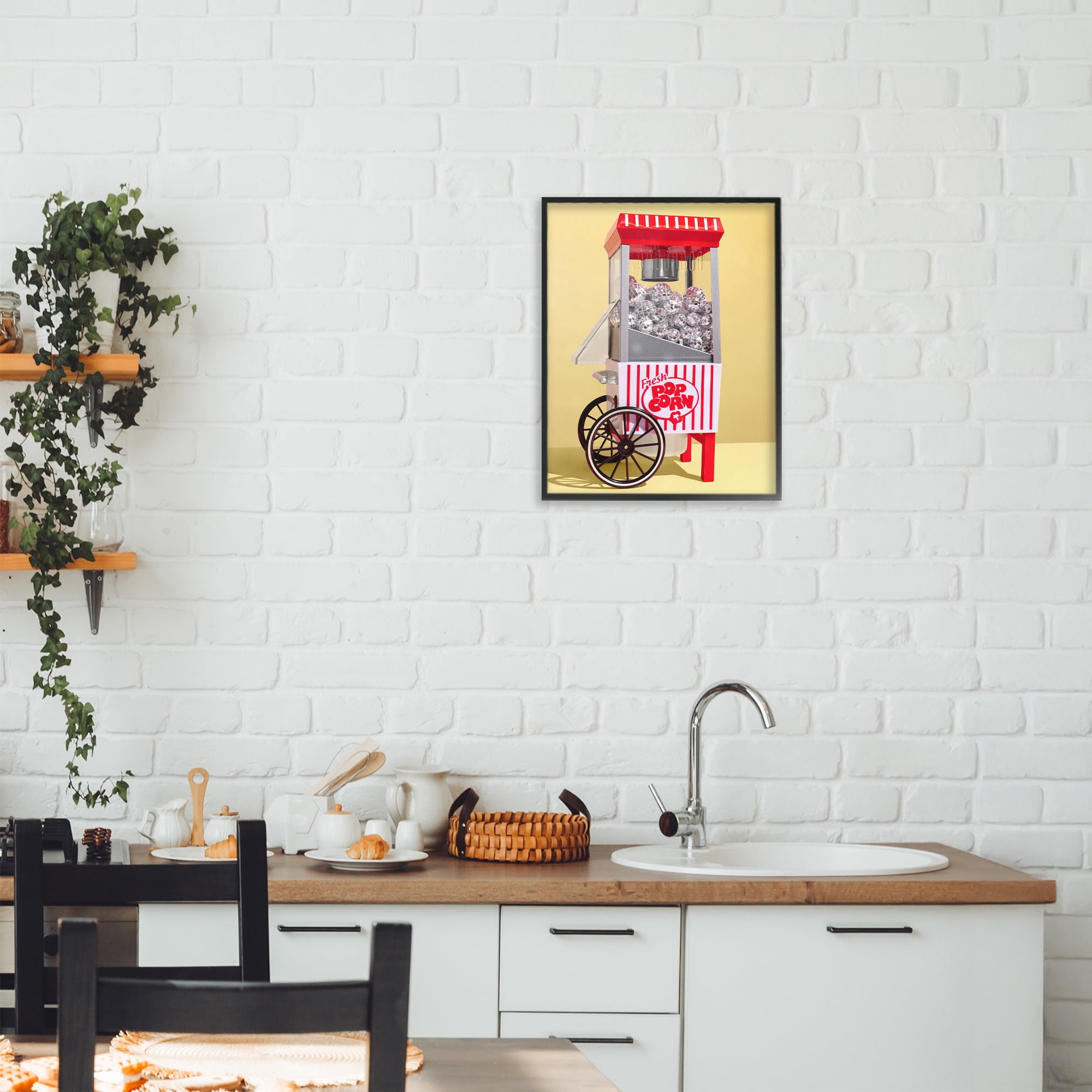 Stupell Industries Disco Popcorn over Yellow Black Framed Giclee Art, design by LISH Creative