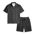 thumbnail image 5 of Fabrcox 2 Piece Sets for Men Short Sleeve Button Down Shirt and Shorts Set Summer Vacation Outdoor Men's Tracksuit Black L, 5 of 6