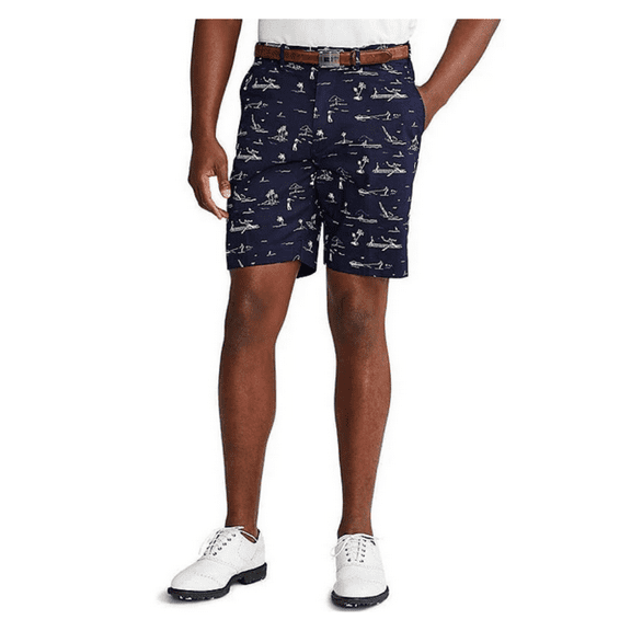 RLX Golf Barbados Scenic Classic-Fit Performance Stretch 9 Shorts, Navy, Sz 36