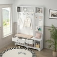 thumbnail image 2 of Hall Tree with Bench & Shoe Storage, 3-in-1 Entryway Organizer with 2 Drawers, Open Shelves & DIY Pegboard, Removable Linen Cushion & Coat Rack for Hallway, Living Room,White, 2 of 9