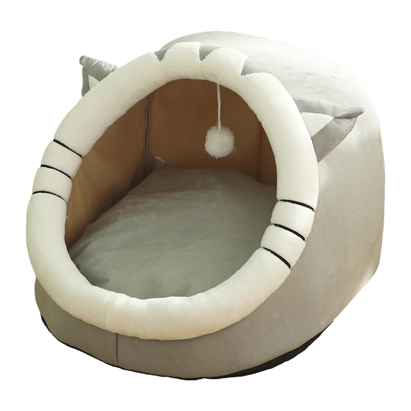 Cute Cave Bed with Ball Slip Bottom Furniture Warm Dog Basket Soft Hideout Portable Pet House Nest for Puppy Indoor Cats Rabbit Kitten , 35x35x31cm Gray
