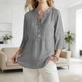 thumbnail image 6 of Wensltd Women V Neck Blouses Long Sleeve Open Front Cardigan Cotton Linen Solid Color Casual Soft Blouses, 6 of 7