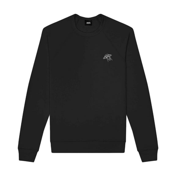 Dalix UFO Embroidered Fleece Crewneck Long Sleeve Sweatshirt Mens in Black 2XL XX-Large