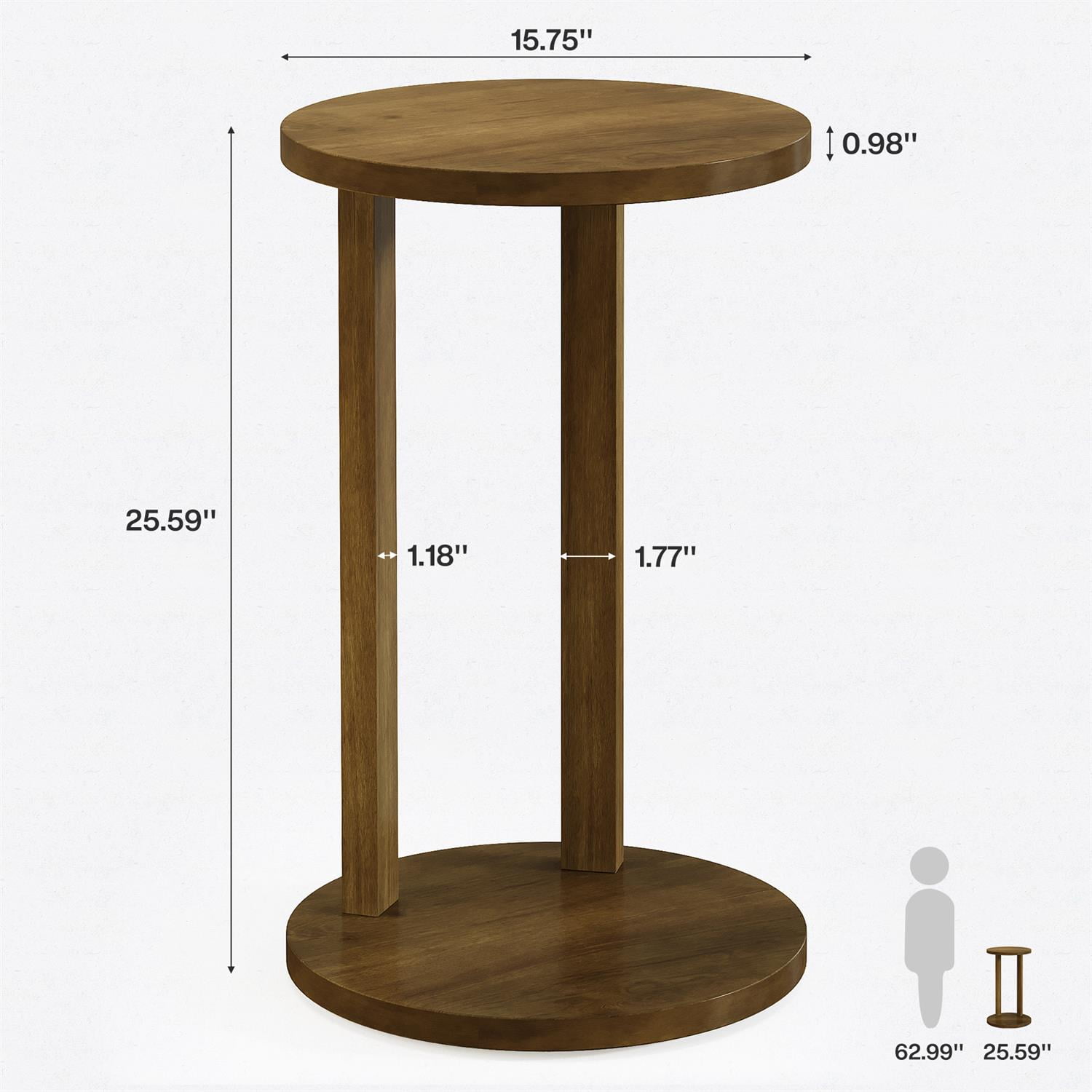 Demi Bonn 25" Round End Table, Two-Level Wooden, Perfect for Living Room, End Table with Storage, Stylish & Functional, Brown