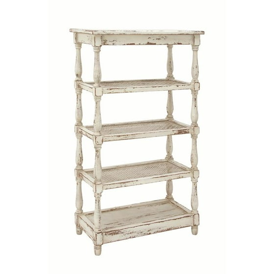Decmode Rustic FiveTiered Wood and Metal Cane Shelf, Vintage white