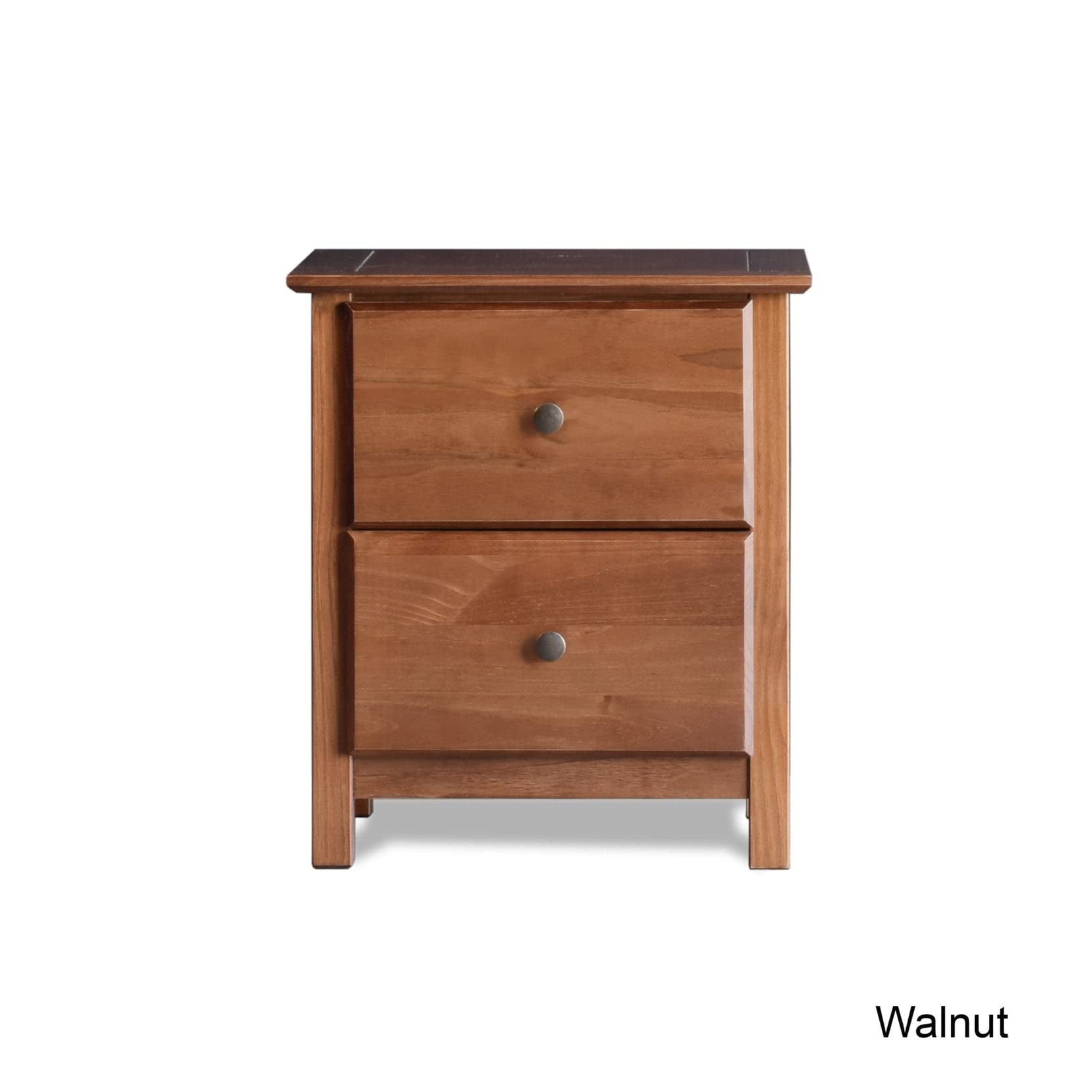 Grain Wood Furniture Shaker 2-Drawer Bedside Nightstand, Solid Wood with Walnut Finish