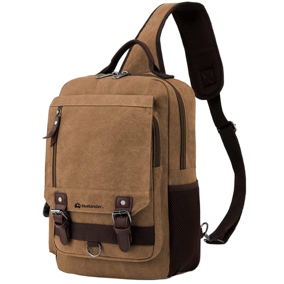Mochila Cruzada Bluelander Pechera con Hebilla Magnética Color Cafe Bluelander Múltiples Bolsillos de Gran Capacidad