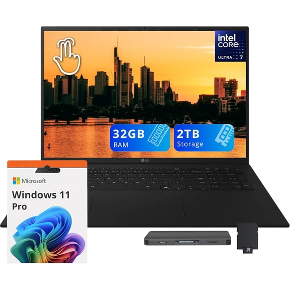 LG Gram 17" WQXGA IPS Touch Copilot  PC, Intel Core Ultra 7 258V, 32GB LPDDR5X, 2TB Storage (1TB SSD 1TB Docking Station), Intel Arc Graphics, Backlit Keyboard, FHD Webcam, Wi-Fi 7, Win 11 Pro, Black