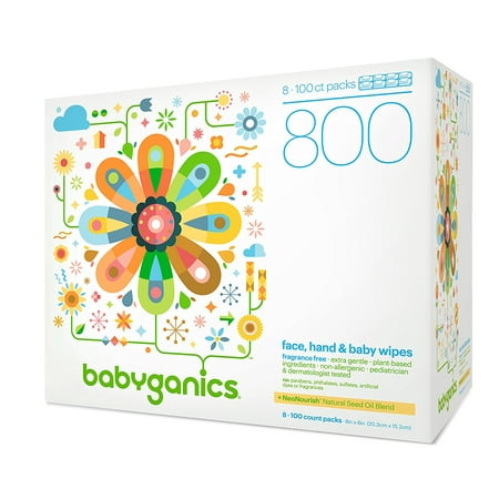 Fragrance-Free Face Hand and Baby Wipes, 100 ct, (Pack of 8), Packaging May Vary, New formula created with even more Natural Plant-Based Ingredients, now with.., By Babyganics