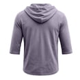 thumbnail image 5 of VxararlMens Lightweight Hoodies Pullover V Neck 3/4 Lenth Sleeve Drawstring Hoodie Top Casual Solid Daily Sweatshirts Light Purple L, 5 of 6