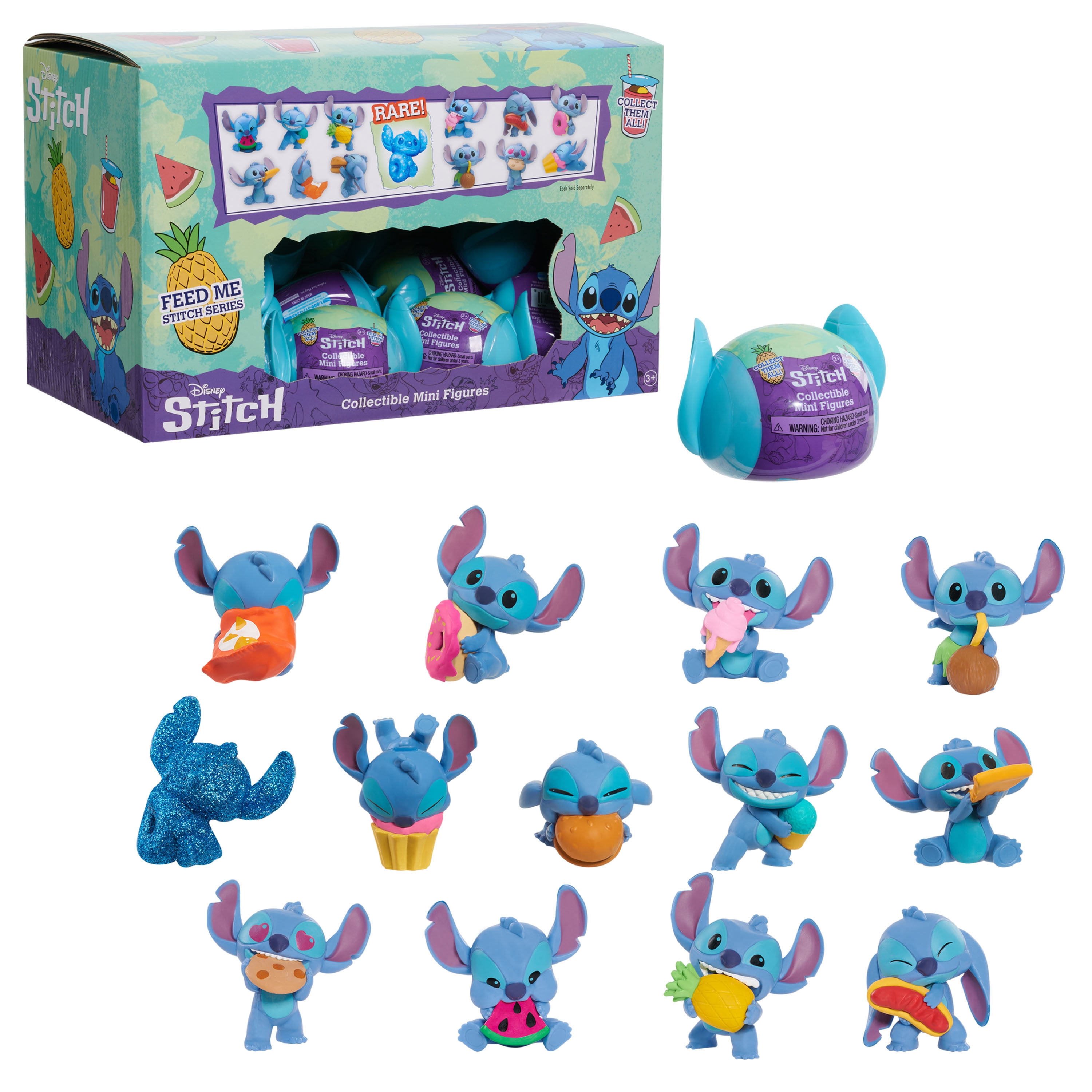 Disney Stitch Feed Me Series Capsule Collectible Mini Figures, Officially Licensed Kids Toys for Ages 3 Up, Gifts and Presents