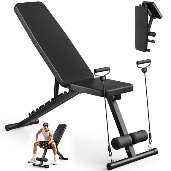 Scribanx Adjustable Weight Bench, Foldable Workout Bench, 600 LBS Incline Decline Bench with Resistance Bands