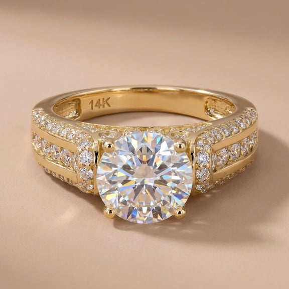 Vinali Solid 14K Yellow Gold Majestic Round CZ Engagement Ring for Women Size 5