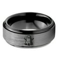 thumbnail image 2 of Tungsten Scary Haunting Ghost Emoji Band Ring 8mm Men Women Comfort Fit Black Step Bevel Edge Brushed Gray Polished, 2 of 4