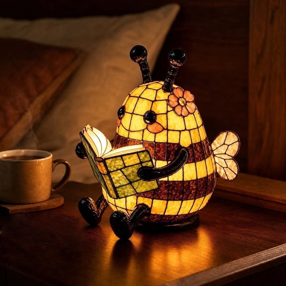 Orangide Resin Bee Reading Lamp Bookworm Figurine Night Light Cute Desk Decor for Bedroom Living Room Bookshelf Gift for Kids