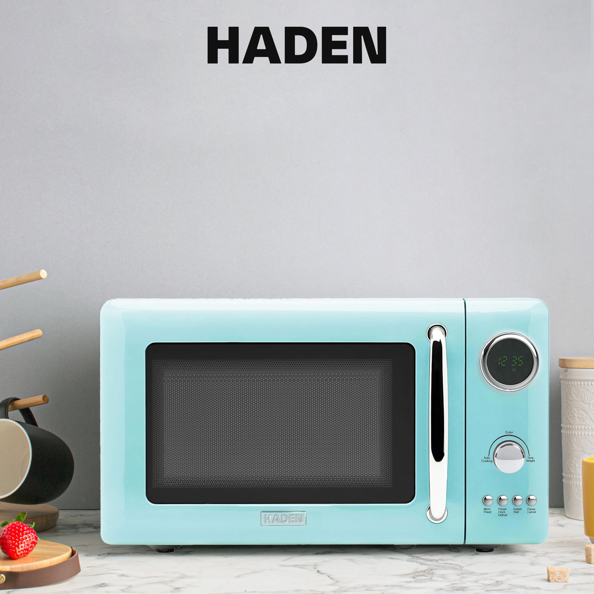 Open Box Haden 700W .7 Cubic Foot Microwave Oven w/Digital Controls, Turquoise