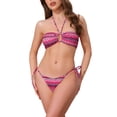 thumbnail image 1 of Conjuntos de bikini de dos piezas con patrón de ondas de rayas en bloque de color para mujer, parte superior tipo halter y parte inferior triangular, trajes de baño grandes en rosa intenso, 1 of 5