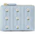 thumbnail image 1 of Cartera con estampado de flores lindas para niñas, cartera estética pequeña de tres pliegues, monedero de cuero de PU, bolsillo para tarjetas, monedero con ventana (azul), 1 of 5
