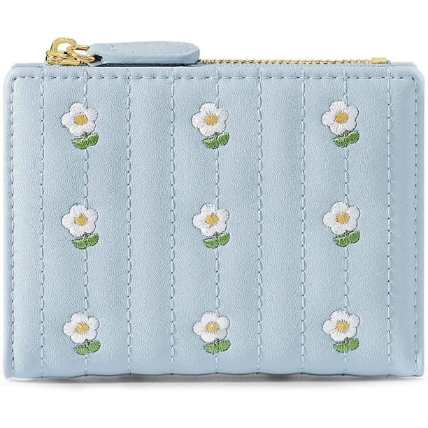 Cartera Con Estampado De Flores Lindas Para Niñas, Cartera Estética Pequeña De Tres Pliegues, Monedero De Cuero De PU, Bolsillo Para Tarjetas, Monedero Con Ventana (azul) | Bodega Aurrera En Línea