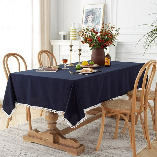 Nvzi modern minimalist solid color cotton washed cotton Christmas blue hair ball tea table cloth tablecloth decoration (blue, 180 * 140cm)