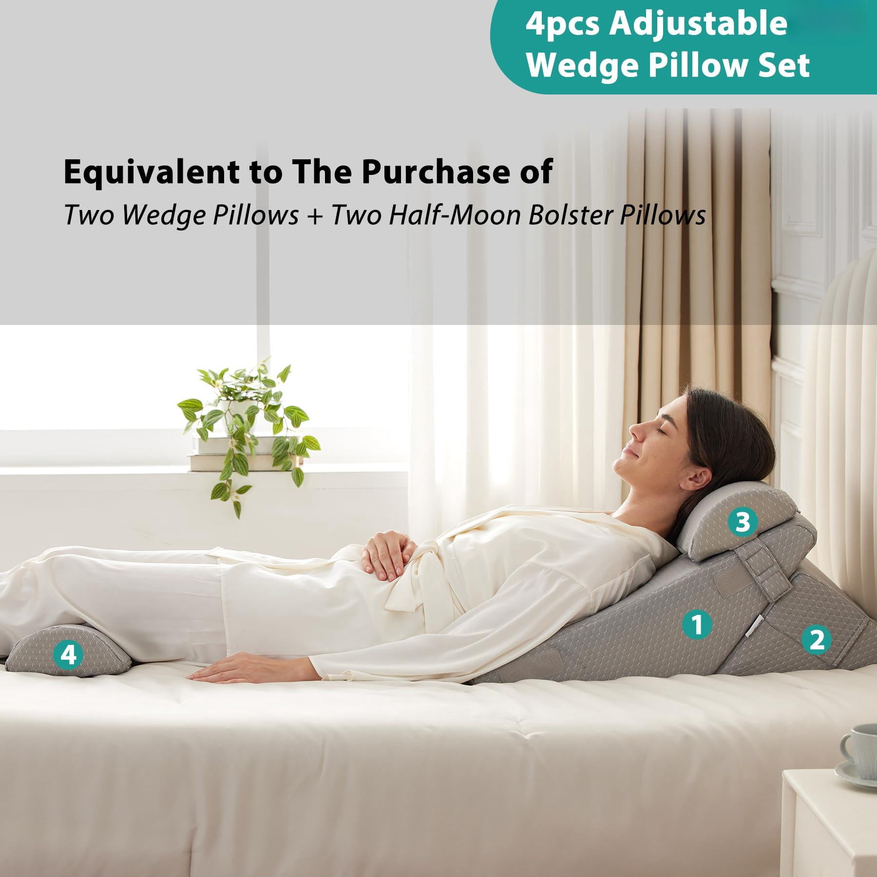 Adjustable 4pcs Bed Wedge Pillow Set  Memory Foam Pillows For Neck Leg Sleeping Sitting Up In Acid Reflux And Grey