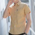 thumbnail image 2 of Camisa y blusa de manga corta para hombre, de negocios, a rayas, con bolsillo, moda masculina, 2024, cuello informal, ropa asiática de lujo con botones, 2 of 5