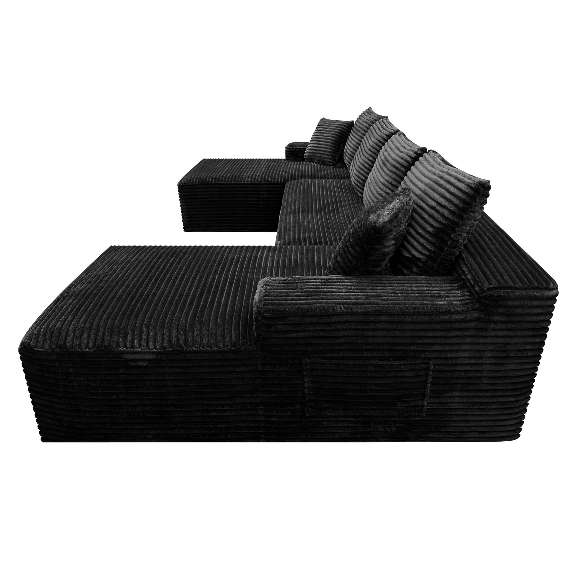 Compressed Boneless Sofa Set with Chaise Lounge, Upholstered Corduroy Couch for 5-6, U-Shaped Modular Sectional Sofa