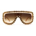 thumbnail image 1 of Large Rhinestone Show Sign Racer Shield Oversize Sunglasses Peach Brown, 1 of 4