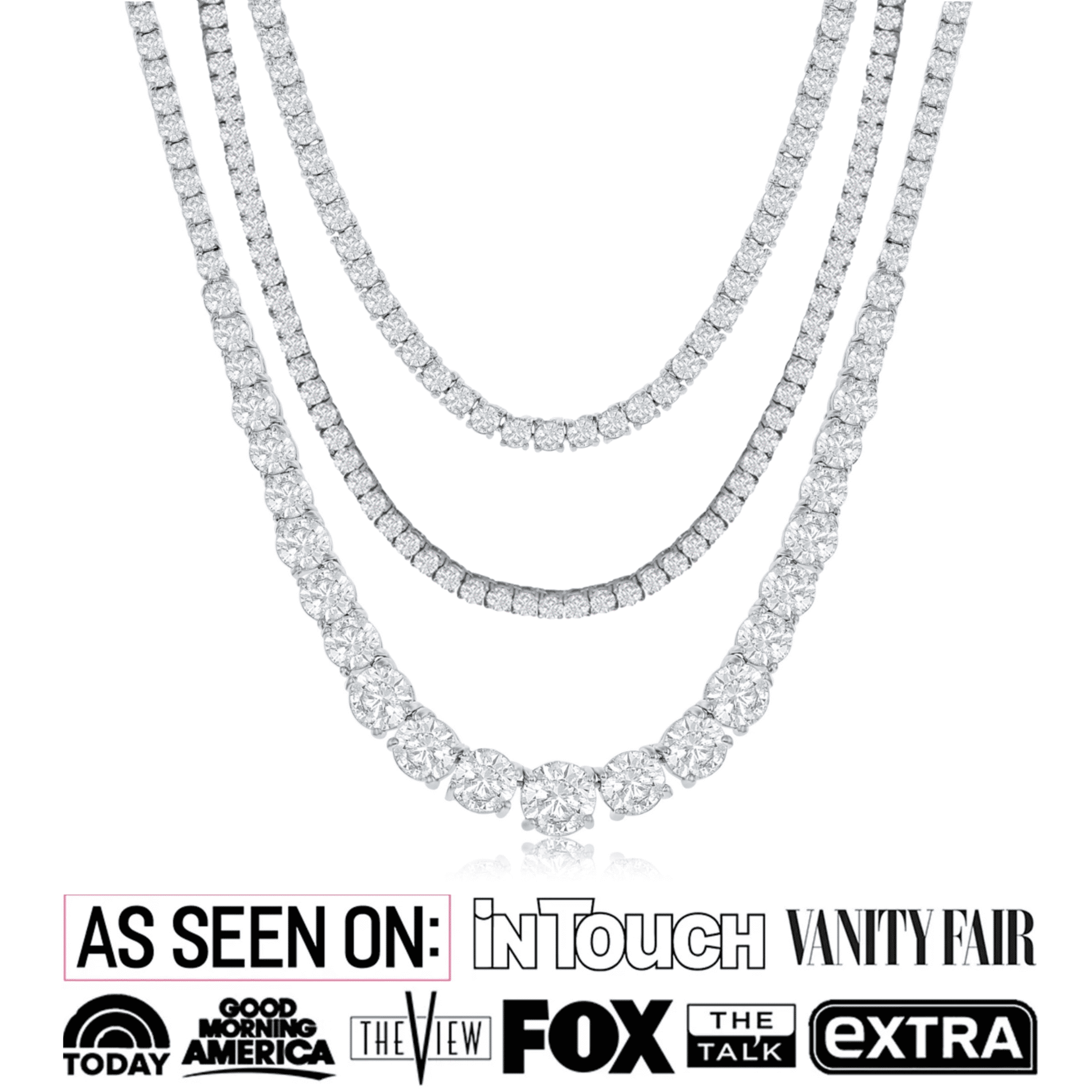 Cate & Chloe Pack of 3 - Whitney, Olivia, Kaylee 18k White Gold Tennis Necklace with Simulated Diamonds for Women